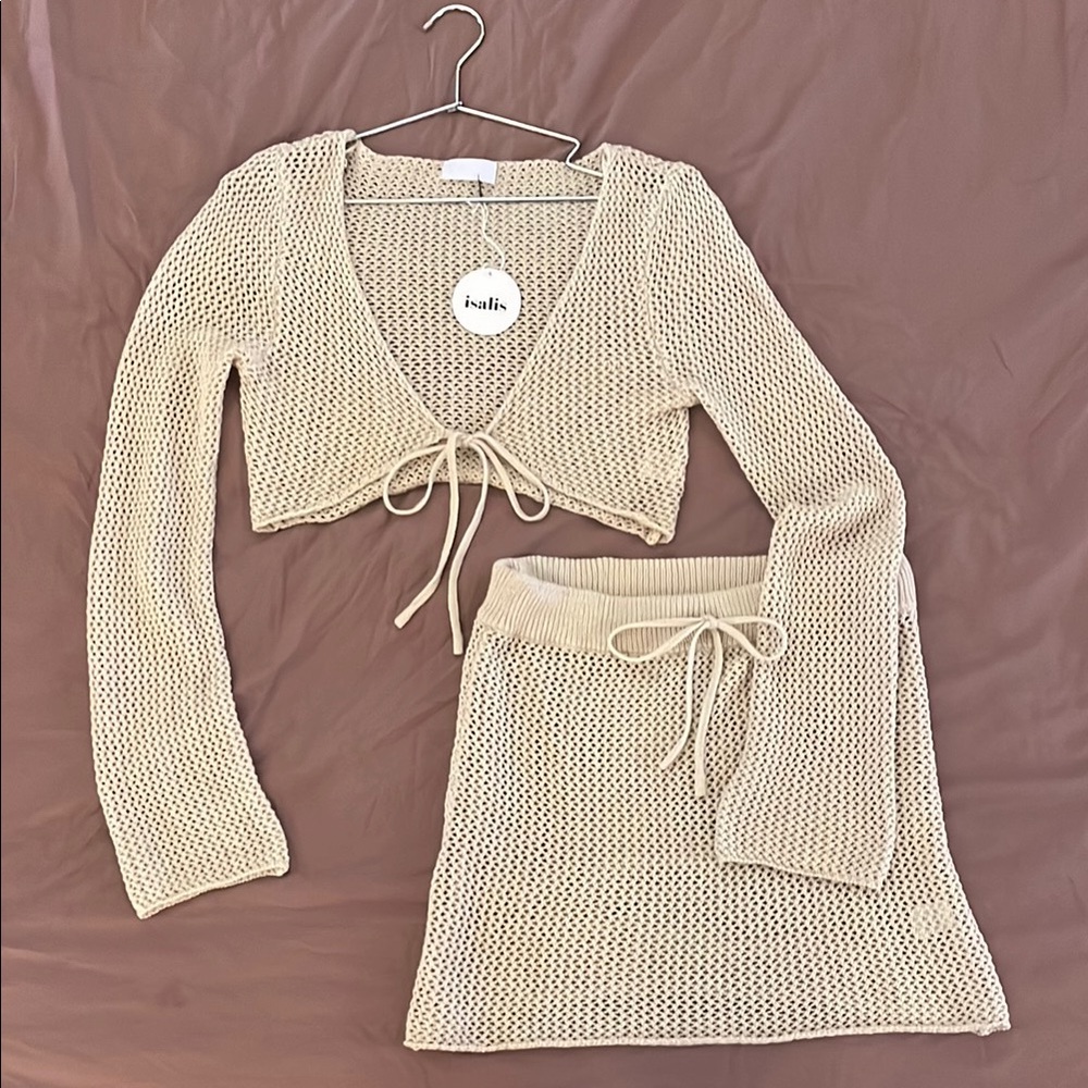Tan Mini Skirt Set Tie Front Resort Wear